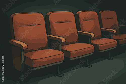 Around seats retro row wooden ambiance soft vector armrests illustration cinema hall