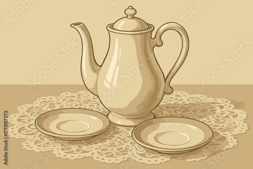 Vector cloth elegant retro porcelain soft lace gloss illustration coffeepot