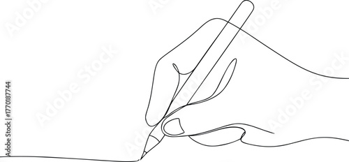 Hand holding pencil drawing a line writing