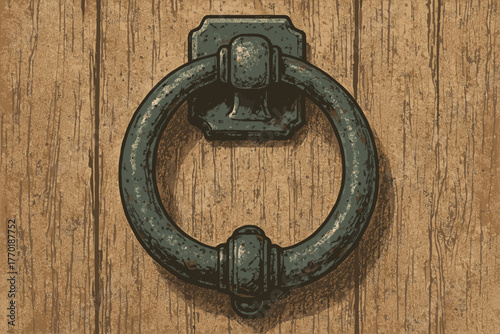 Metal doorknocker iron vintage patina vector ring rustic aged illustration design circular
