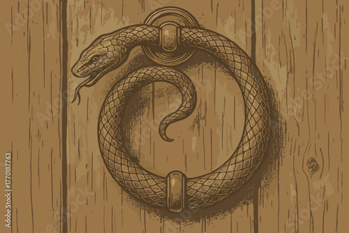 Illustration vector serpent wood weathered retro like shaped bronze doorknocker