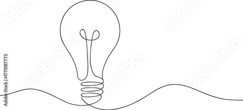 Single line drawing of a light bulb on a wavy line