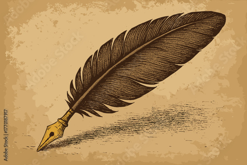 Muted pen feather illustration vector retro aged vintage textures resting surface