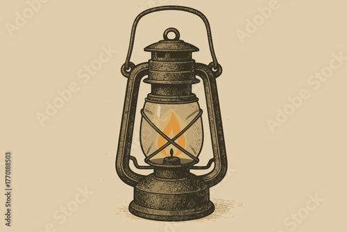 Design vector lantern illustration handle worn soft vintage flickering flame inside