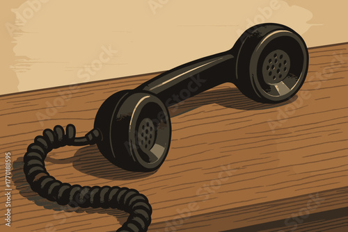 Warm illustration phone cord vector retro receiver nostalgic wooden curled black shading