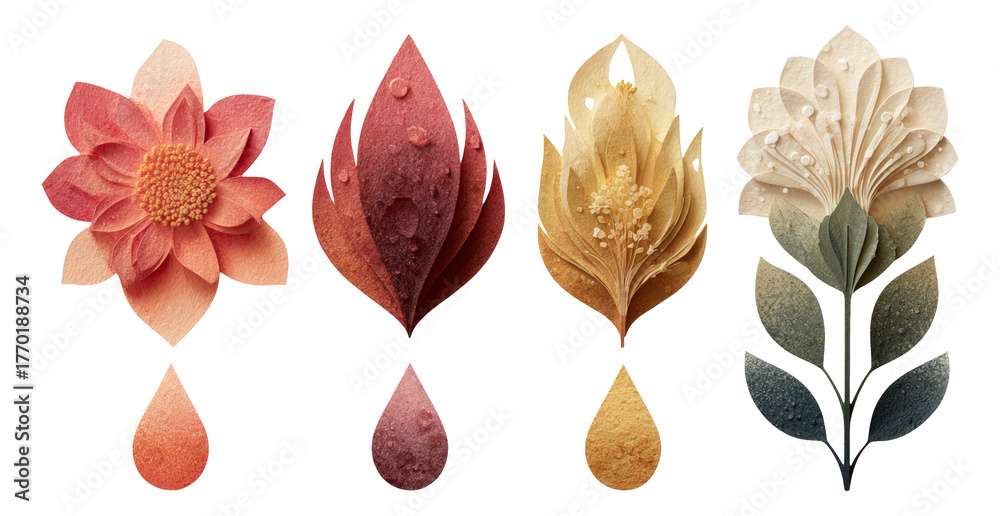 Fototapeta premium Elegant Floral Shapes in Soft Colors with Transparent Background for Design Use