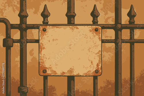 Muted retro fixed vector warm textures poster iron nostalgic illustration gate