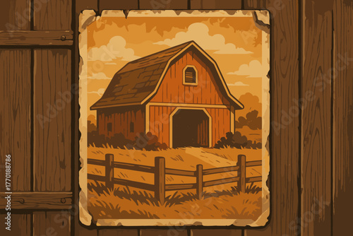 Enhancing retro vector illustration colors door peeling edges postersign nostalgic rustic