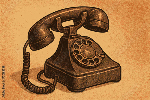 Vector textures illustration receiver retro bakelite highlighting phone hanging slightly classic hook