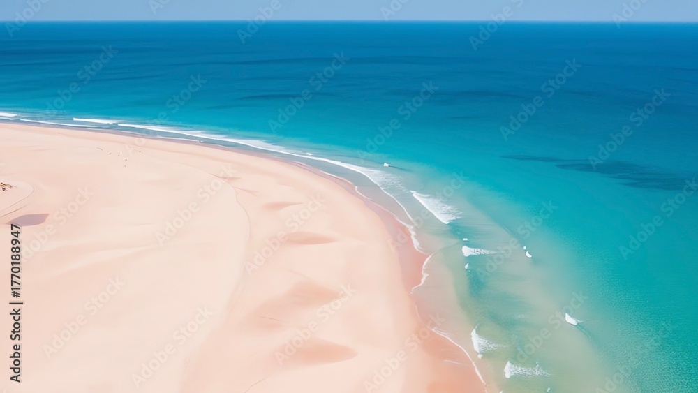 Fototapeta premium Pink and aqua coastline, shot from above.
