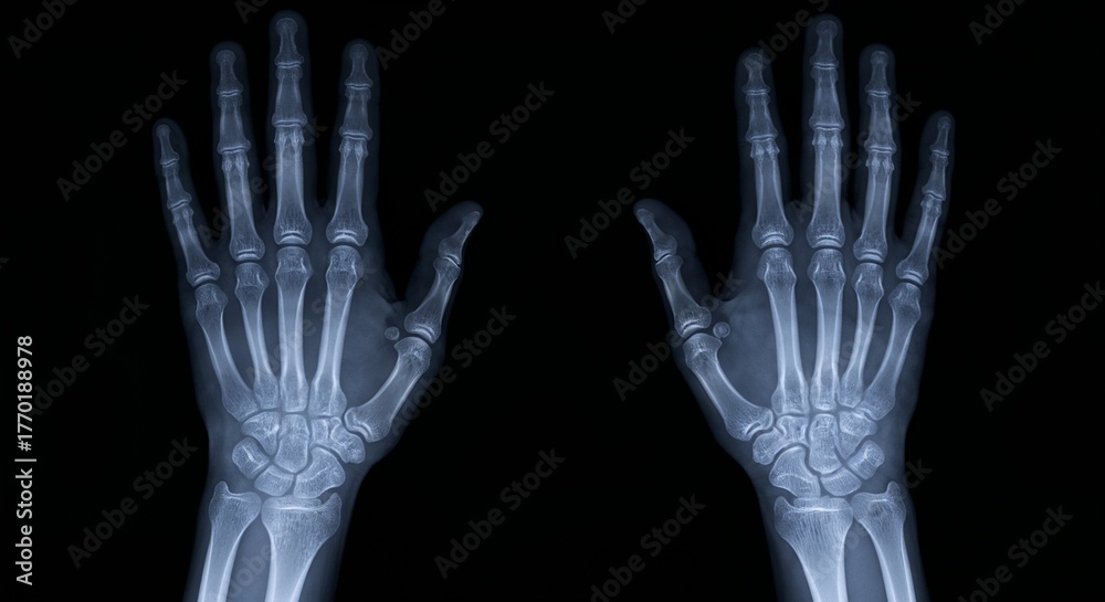 Obraz premium Detailed x ray of human hand mid motion muscles tendons and bones