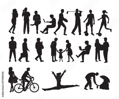 Vector people character pose silhouette illustration compilation