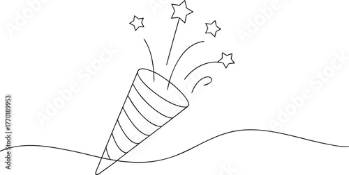 Party Popper Exploding Stars and Confetti Line Art