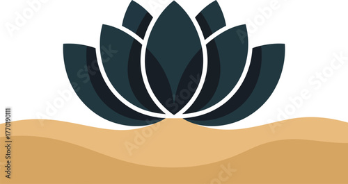 Lotus Flower Over Sand Dunes – Spiritual Vector Symbol of Serenity and Enlightenment