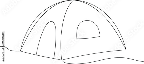 Black outline of a dome tent on wavy ground camping