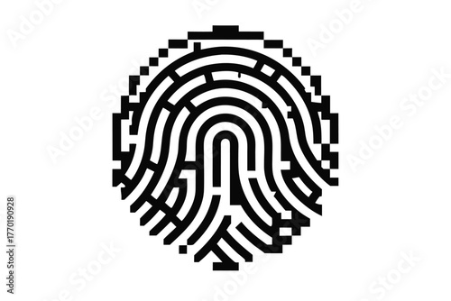 Fingerprint Lines Pixelated, Black on White Background, Identity