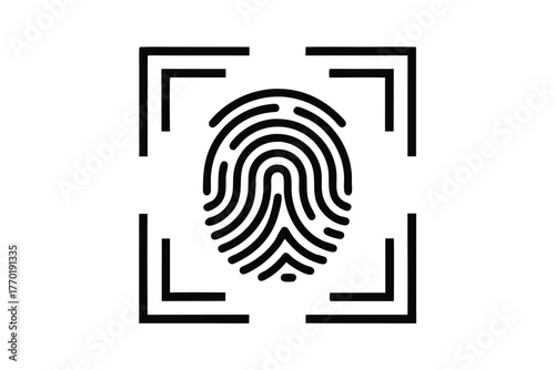 Fingerprint Scan Icon, Security Identification Concept, Black Lines, on White Background