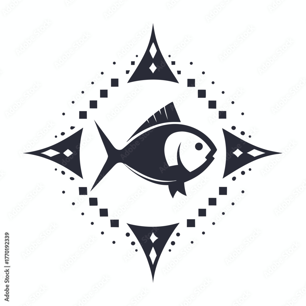 Fototapeta premium Flat Fish Design with Square and Pointed Geometric Shape on White