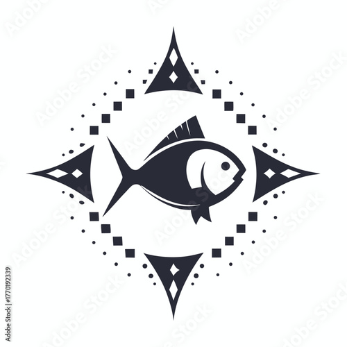 Flat Fish Design with Square and Pointed Geometric Shape on White