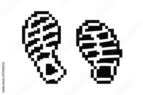 Footprint Pixel Art on White Background, Pixelated Shoe Print