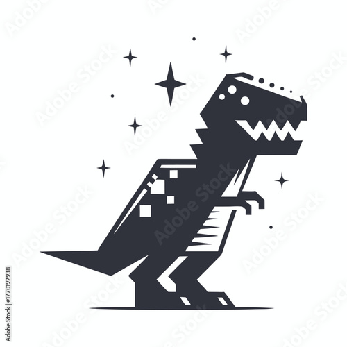 Geometric Dinosaur with Stars on White Background Design