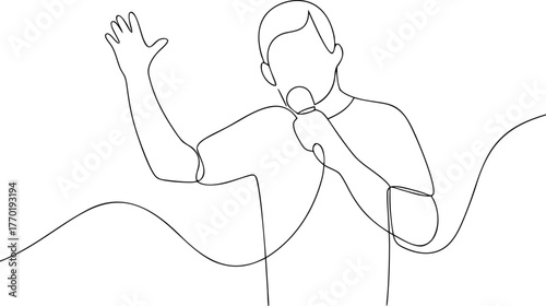 Single line drawing of a person speaking into a microphone