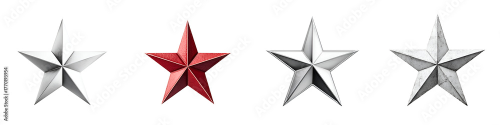Obraz premium Set of Star Shapes: Rating System Elements in Silver and Red on White