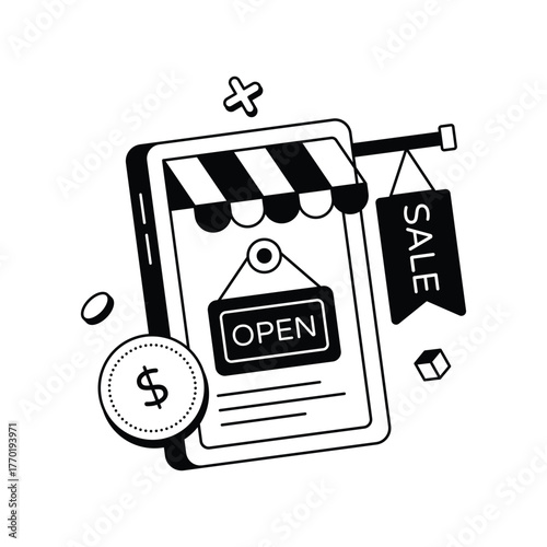 Retail shop availability and open signboard Vector Icons
