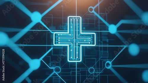 Abstract Digital Health Plus Icon with Connections in Blue for Medical Technology and Innovation Concepts 4k video footage