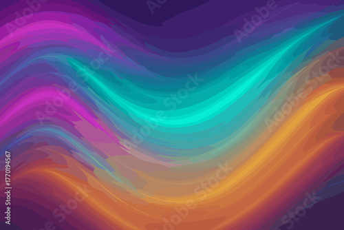 Radiant magenta glowing amber blending waves vector illustration gradient color turquoise