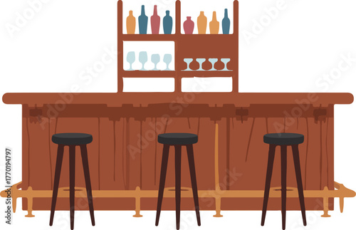 Bar counter with stools and bottles vector illustration depicting an inviting pub or lounge interior