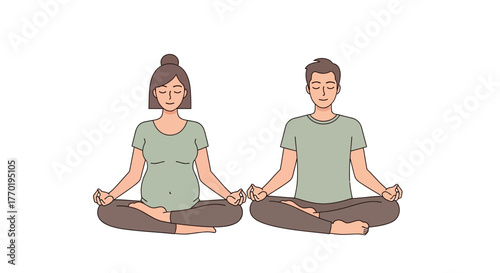 Expecting couple practicing yoga and meditation together, creating a peaceful moment of mindfulness and connection before their baby arrives, health and wellness