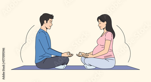Expecting couple finds calm with prenatal meditation, a mindful journey to parenthood and wellness, bonding and relaxation for expecting parents