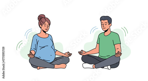 Expecting couple finding serenity together through meditation, embracing wellness and tranquility during pregnancy, ideal for yoga and mindful parenting guides