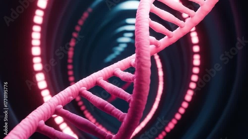 Abstract View of DNA Helix with Neon Lights in a Futuristic Space Design for Science and Technology Concept 4k video footage