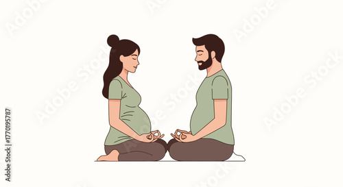 Pregnant couple finding inner peace with yoga meditation, serene pregnancy journey, modern lifestyle, wellness and mindfulness practices for expectant parents