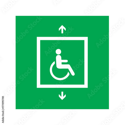 Evacuation lift for people unable to use stairs vector design safety sign standard ISO 7010