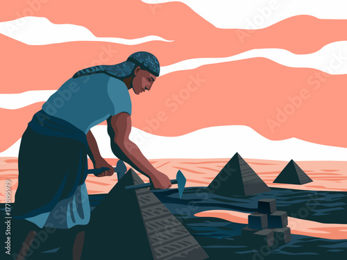 the ancient egypt human is building pyramid