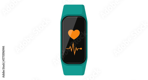 Fitness tracker displaying a heart rate monitor on its screen with an orange heart icon
