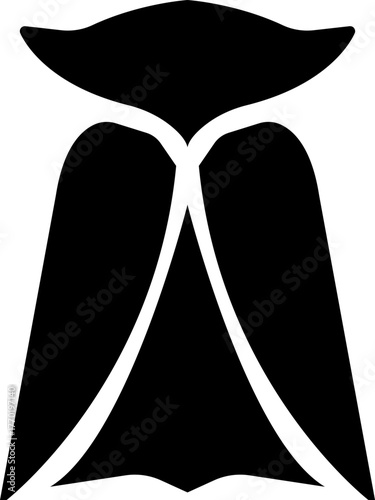 Fantasy cape icon , vectors of magical headwear, wizard hats, fairy tale crowns, silhouette with stylized cape aesthetic sorcerer helmets, enchanted accessories, and mythical costume elements for game