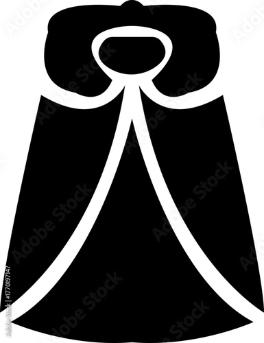 Fantasy cape icon , vectors of magical headwear, wizard hats, fairy tale crowns, silhouette with stylized cape aesthetic sorcerer helmets, enchanted accessories, and mythical costume elements for game