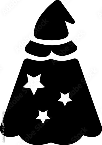 Fantasy cape icon , vectors of magical headwear, wizard hats, fairy tale crowns, silhouette with stylized cape aesthetic sorcerer helmets, enchanted accessories, and mythical costume elements for game