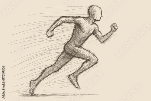 Illustration simple draft shading elongated torso suggesting motion sketch limbs vector running