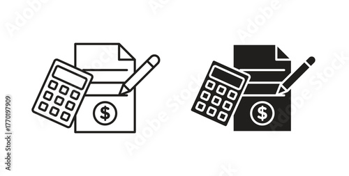 Accounting icons set. Simple line vector illustration