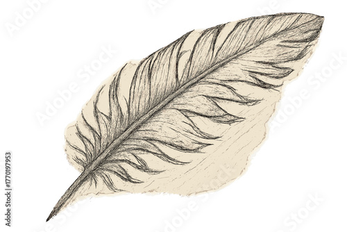 Aged stylized feather textured long sketch rough pencil loose vector illustration broken