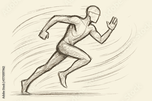Illustration sketch speed figure emphasizing anatomy curved vector dynamic loose motion