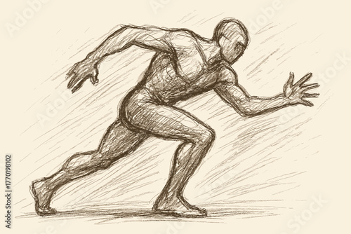Vector lunging figure forward dynamic emphasizing strength lunge illustration sketch strokes energetic