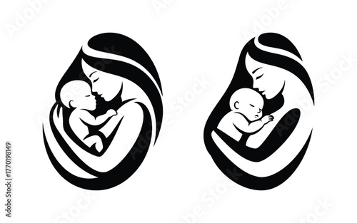 Mother and Child Silhouette Logos Love, Care, and Protection Icons
