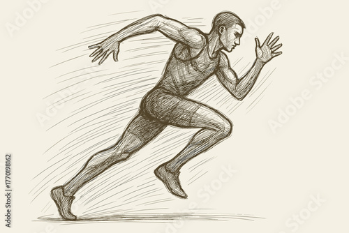Definition elongated athlete illustration strokes hatching vector creating dynamic running flow sketch