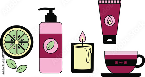 Soothing spa products and a refreshing citrus slice for ultimate relaxation and self-care.